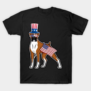 Boxer Uncle Sam Hat Sunglasses Usa Flag 4th Of July T-Shirt